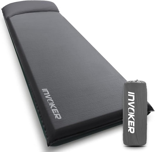 INVOKER Camping Sleeping Pad 2.76” Memory Foam Self Inflating Sleeping Pad Camping Mat with Pillow for Tent Backpacking Traveling Hiking Car Camping Air Mattress