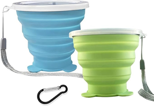 Collapsible Cup, Silicone Collapsible Travel Cup, Expandable Folding Camping Drinking Cup with Lids Reusable Small Portable Mugs Cup for Travel, Camping, Hiking,Outdoor Sports, Home