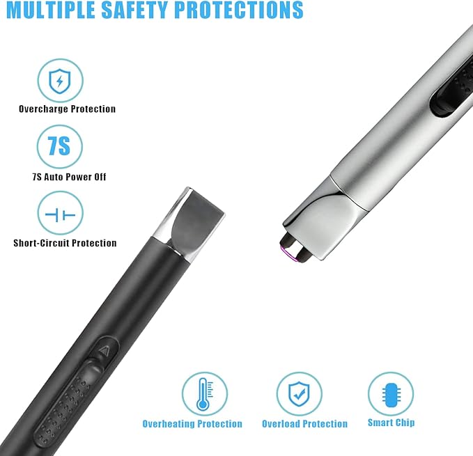 2 Pack Electric Lighter, Candle Lighter, Windproof USB Rechargeable Electronic Plasma Arc Lighter, Longer Lighter for Candle, Camping, BBQ, Grill, Fireplace (Silver&Black)