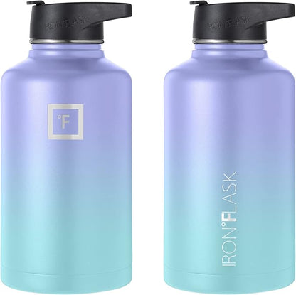 IRON °FLASK Camping & Hiking Hydration Flask, Wide Mouth, 3 Straw Lids, Stainless Steel Outdoor Water Bottle, Double Walled, Insulated Thermos, Metal Canteen - Cotton Candy, 64 Oz
