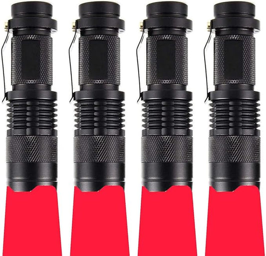 4 Pack Single Mode Red Light Flashlight, 1 Mode Red LED Flashlight Red Flashlight Torch, Red LED Red Light for Astronomy, Aviation, Night Observation