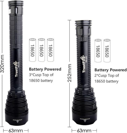 TrustFire LED Flashlight, J18 super Bright 8000 Lumens, Water Resistant 5 Light Modes Large Tactical Torch by 2X or 3X Rechargeable Battery (Battery Not Included)