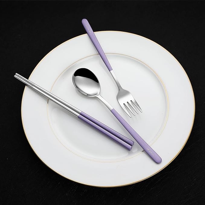 DEVICO Travel Utensils With Case, 18/8 Stainless Steel Camping Utensils, Reusable Portable Silverware Cutlery Set For Lunch Box, Include Fork Spoon Chopsticks