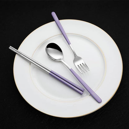 DEVICO Travel Utensils With Case, 18/8 Stainless Steel Camping Utensils, Reusable Portable Silverware Cutlery Set For Lunch Box, Include Fork Spoon Chopsticks
