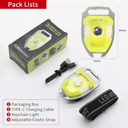 LED Small Flashlight, Snap-on Key Chain Light, COB Multi-Function Mini Work Light, 600 Lumens Rechargeable, 7 Lighting Modes with Fire Starter, Seat Belt Cutter, Screwdriver, Whistle, Yellow