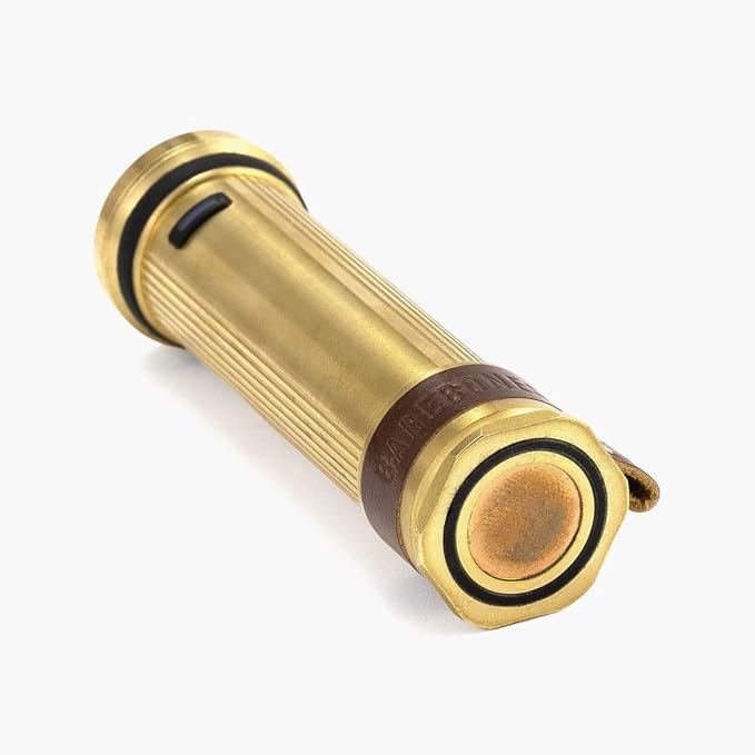 Barebones Mini Flashlight - Rechargeable 4-Inch Flashlight Great for Camping, Travel, and More - Antique Style Flashlight with 4 Light Settings and a Copper Magnetic Base (Brass)