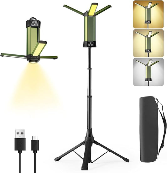 Rechargeable Camping Light with Stand, Outdoor LED Cordless Work Light, Portable Telescopic Bracket, 6AH Battery 500/1000/2000 Lumen, 3500K/4500K/6500K, Construction Lights (Large)