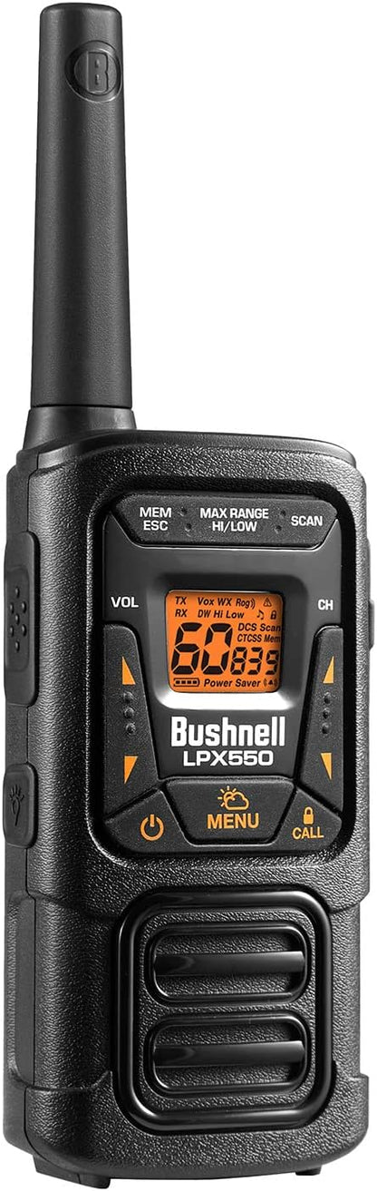 New Bushnell LPX550 Walkie Talkie Radio - Reliable Quality, Rugged Design, 2W Power for 36 Miles of Range, Two Way Radios Equipped for Wherever Life Takes You (2 Pack)