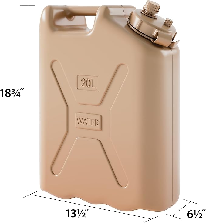 5 Gallon 20 Liter BPA Free Lightweight Portable Water Storage Container for Camping and Emergency Storage, Plastic Sand