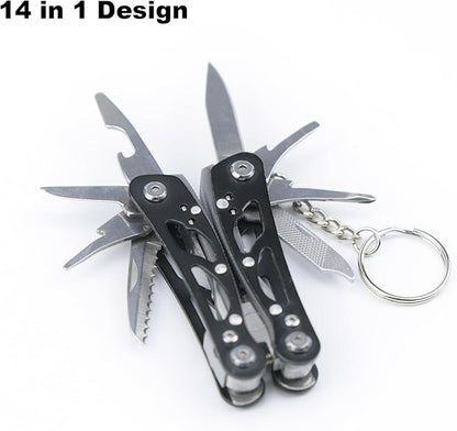 MINI Multitool Pliers, Multitool 14-in-1 Stainless Steel Multi Tools, Replaceable Bits Multitools for Outdoor, Black Camping and Survival Tools, Portable Computer and Bike Gadgets