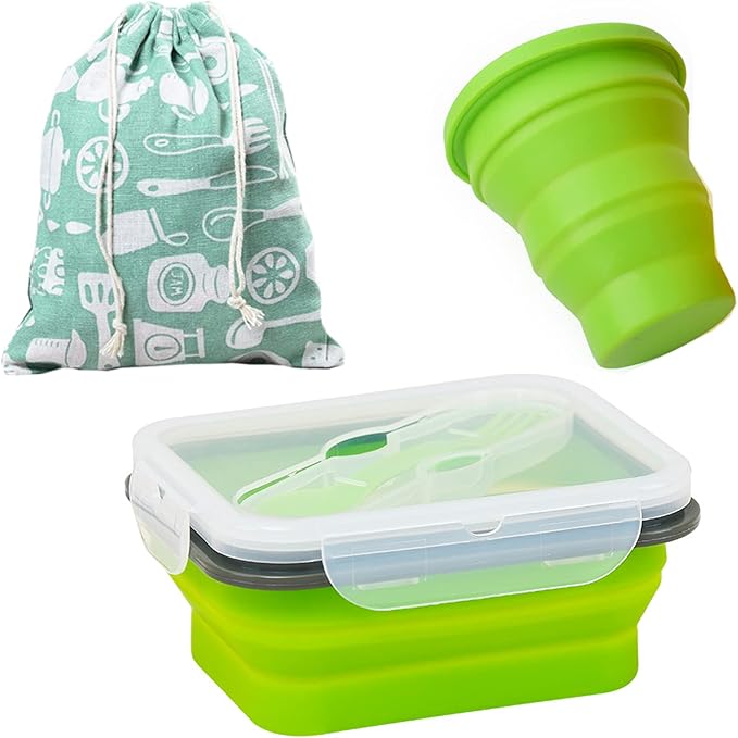 Collapsible Bowls for Camping Silicone Food Storage Containers Mixing Snack Bowls with Lid and Foldable Cups and Storage Bag for Salad, Lunch, Snacks