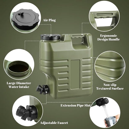 3.2 Gallon Camping Water Jug, Green Camping Water Container with Spigot, Portable Water Tank for Outdoors Hiking Picnic Emergency Supplies, BPA Free
