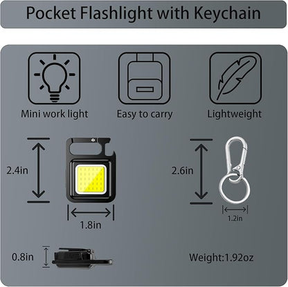 Keychain Flashlight Work Light with Two Keychains and 4 Lighting Modes Built-in Rechargeable Battery Designed for Emergency Lighting, Fishing, Camping and Walking Bottle openers