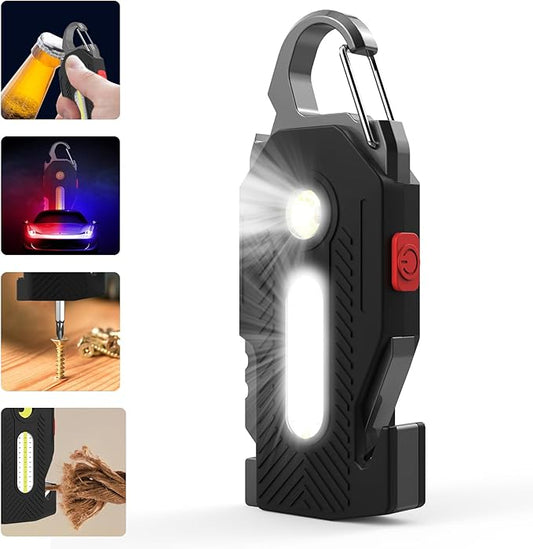 Small Flashlight Rechargeable, 6 Lighting Modes Bright Mini Pocket Light, Keychain Flashlight Multifunctional, Keychain Work Lights Powerful for Camping Fishing Hiking Emergency