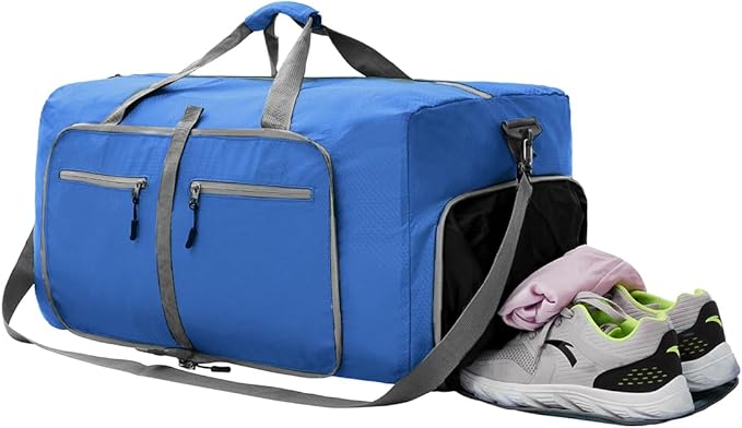 Dimayar Travel Duffle Bag for Men Women - Foldable Duffel Bag with Shoes Compartment - Overnight Bags Waterproof & Tear Resistant(85L,Navy Blue)