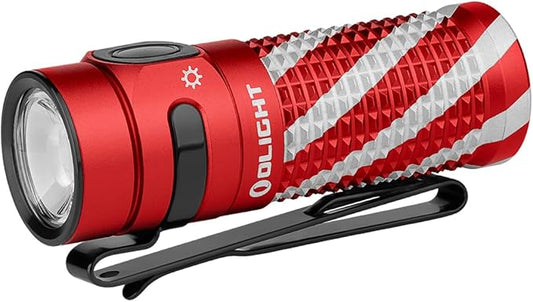 OLIGHT Baton4 Rechargeable EDC Flashlight, LED Pocket Flashlight 1300 Lumens with Magnetic Charging Cable, Small Powerful Bright Flashlight for Home, Camping, and Emergencies (Candy Cane)