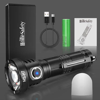 Home Safety H7 EDC USB Rechargeable Flashlight, High Lumens Tactical Flashligt Powerful Pocket Light with SFT-40 LED & TIR Lens Bright Waterproof Torch for Home Emergency,Home