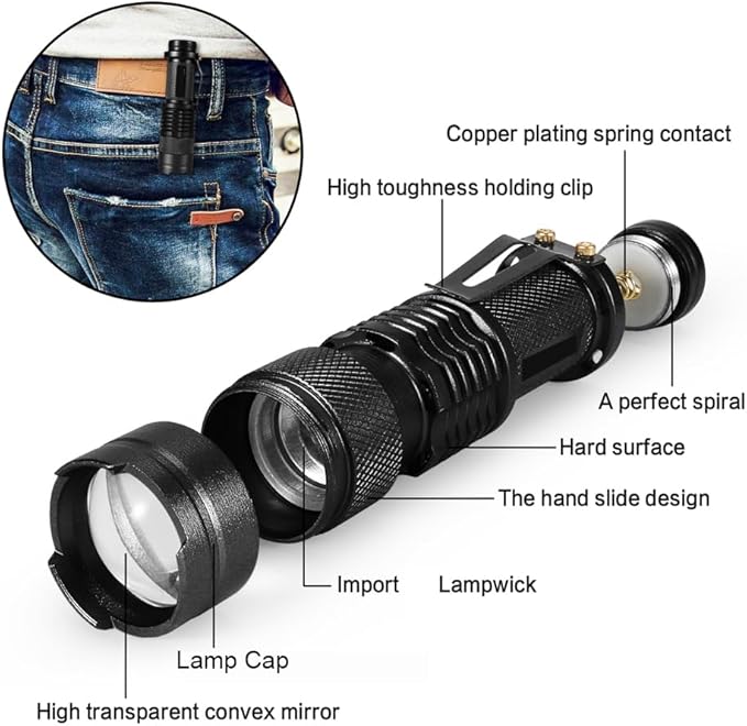 Tactical Flashlights, Bright Zoomable LED Mini Flashlights with High Lumens and 3 Modes, Waterproof Portable Pocket Flash Light for Emergency, Camping, and Outdoor Use (5 Pack)