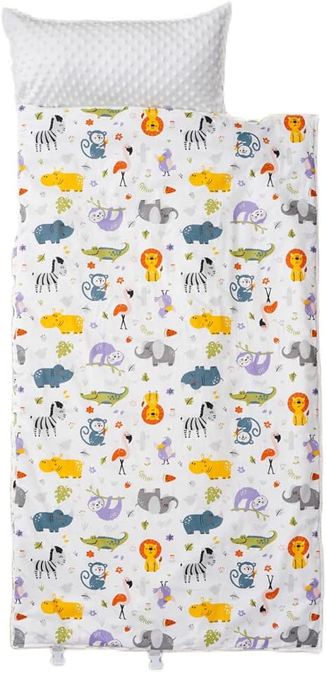 Bunnikins & Clover Toddler Nap Mat with Removable Pillow, Nap Mats for Preschool, Easy Clean Toddler Nap Pad for Kindergarten, Kids Sleeping Bag for Travel Camping