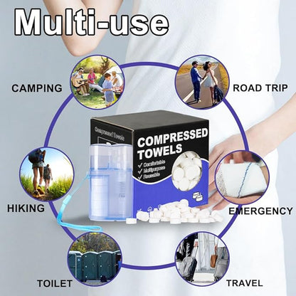 250 Disposable Thicker Style Magic Compressed Towels with Dispenser, Disposable Face Compressed Towel, Mini Compressed Towel, Camping Towel, Portable Compressed Coin Tissue for Travel/Home/Outdoor Act