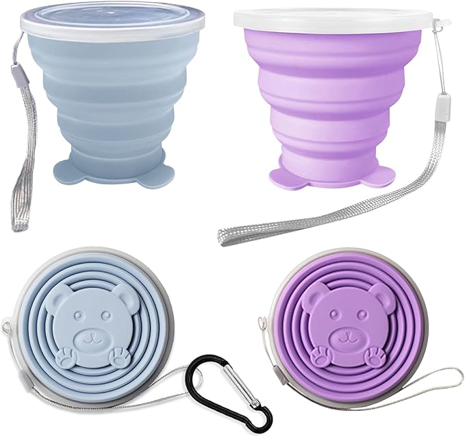 2 pcs Collapsible Cup - Silicone Small Foldable Cup-Expandable Folding Drinking Cup -Reusable Portable Mugs Cup with Lids For Travel, Camping, Hiking, Outdoor Sports