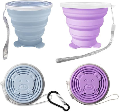 2 pcs Collapsible Cup - Silicone Small Foldable Cup-Expandable Folding Drinking Cup -Reusable Portable Mugs Cup with Lids For Travel, Camping, Hiking, Outdoor Sports