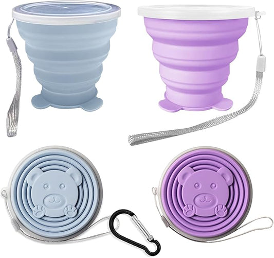 2 pcs Collapsible Cup - Silicone Small Foldable Cup-Expandable Folding Drinking Cup -Reusable Portable Mugs Cup with Lids For Travel, Camping, Hiking, Outdoor Sports