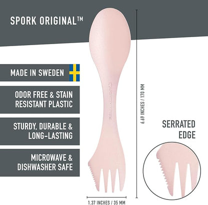 Light My Fire Spork Original 3-in-1 Camping Spoon Fork Knife Combo Reusable Travel & Camping Utensils Lunch Spork Outdoor Backpacking Hiking Picnic Utensil BPA Free, 2-Pack Green/Pink