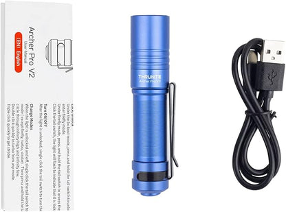 ThruNite Archer Pro V2 EDC Flashlight - 950 Lumens, USB-C Rechargeable, Tail Switch LED Penlight for Camping, Outdoor & Emergency - Cool White (Blue)