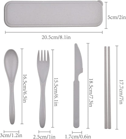 Travel Utensils with Case, Portable Wheat Straw Cutlery Set, Spoon Knife Fork Chopsticks Reusable Utensils for Travel Work Picnic Camping or Daily Use