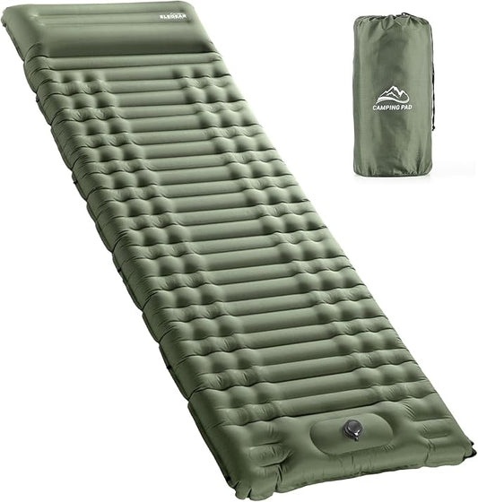 Elegear Self Inflating Sleeping Pad for Camping, 4" Ultra-Thick Camping Mattress Pad with Pillow Built-in Foot Pump Camping Sleeping Mat for Backpacking, Hiking, Portable Camping Pad