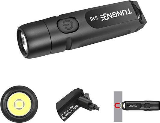 S15 Keychain Flashlight- Super Bright 650 High Lumens,UCB C Rechargeable EDC Pocket Flashlight,Mini Flashlight-Light with Magnetic Suitable for Hiking, Camping (Magnet Black)