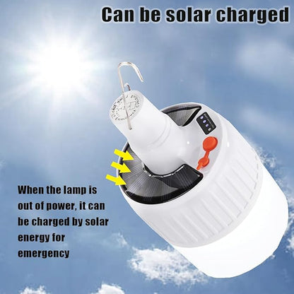 LED Camping Tent Solar Bulb Lantern Lights 5 Mode USB Rechargeable with Remote Control Portable Light Hanging Outdoor Fishing Emergency Courtyard Garden 4 Power Display Outdoor 1pack