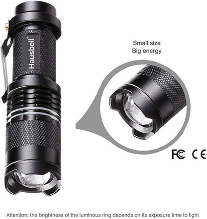 HAUSBELL Flashlights, Handheld Flashlights, 7W Mini LED Flashlights, Flashlights High Lumens, Zoomable Water Resistant, 3 Modes, Flash Light for Kids Indoor Outdoor Hiking Camping, 4 Pack