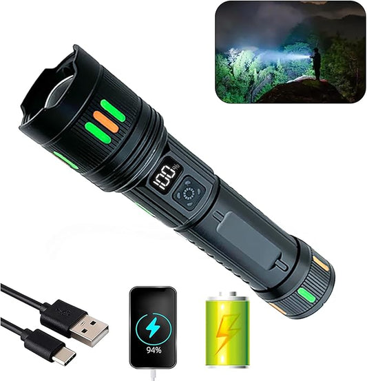 Flashlights Rechargeable High Lumens, Super Bright Flashlight, Adjustable Tactical Flashlight Waterproof Handheld Flash Light LED Flashlight for Emergencies, Camping, Hiking
