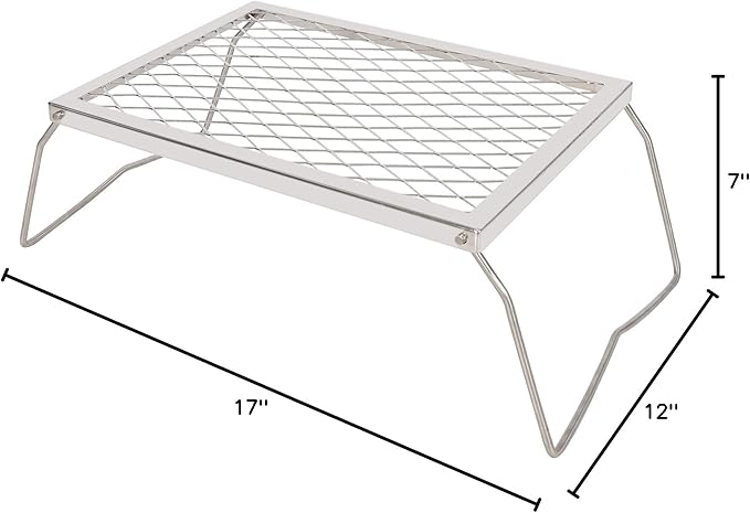 REDCAMP Folding Stainless Campfire Grill Heavy Duty Steel Grate, Portable Camp Fire Cooking Racks for Over Fire Pit
