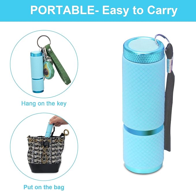 AHIER 9 LED Glow in Dark Flashlights, Rubber Coated Small Flashlights with Straps, Portable Handy Lights for Camping, Hiking, Indoor, Assorted Colors (1 Colors 1 PCS)