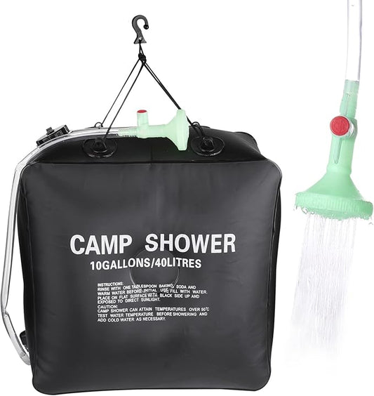 Camping Shower Protable Outdoor Solar Shower Bag 40L/10 Gallons (Black, 40L)