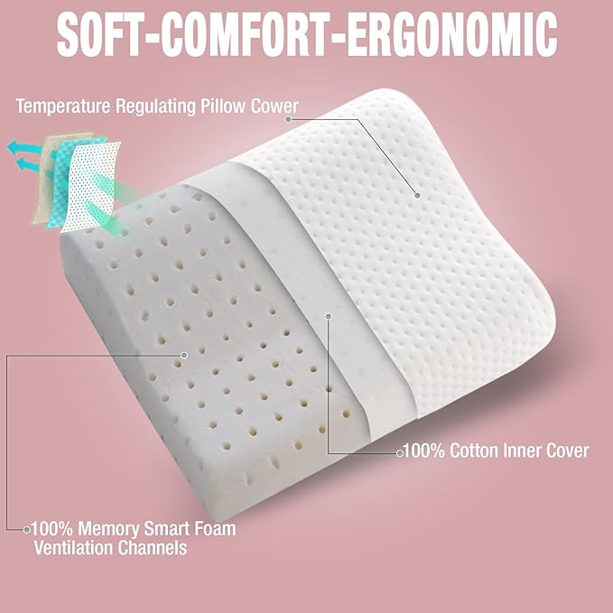 Travel & Camping Comfortable Memory Foam Pillow with Extra Cotton Cover – Easy to Carry Portable Bag