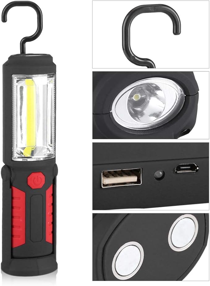 LED Work Light,COB LED Flashlight,Portable Flashlight,with Magnetic Stand for Car Repair, Home, Garage, Emergency and Outdoor Camping (Red), COB LED Flashlight,LED Work Light,Portable FlashliCOB