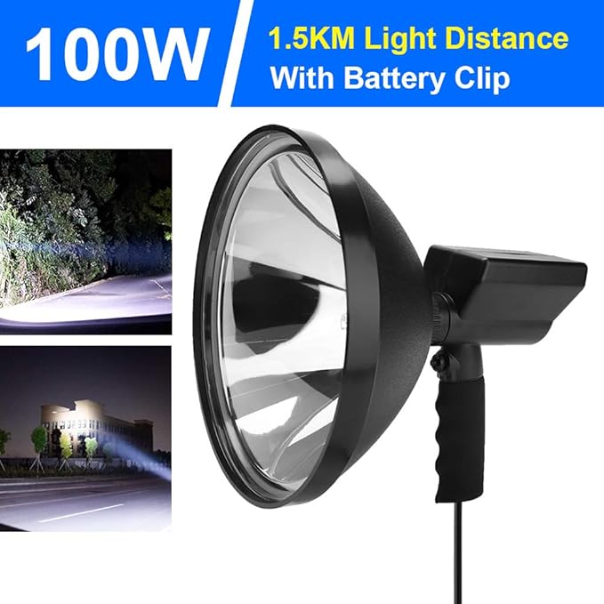 100W LED HID Handheld Spot Lights Xenon Hunting Flash Lights Torch Hunting Spot Light Work Spotlight Camping Fishing Boat Searchlight Outdoor Lighting