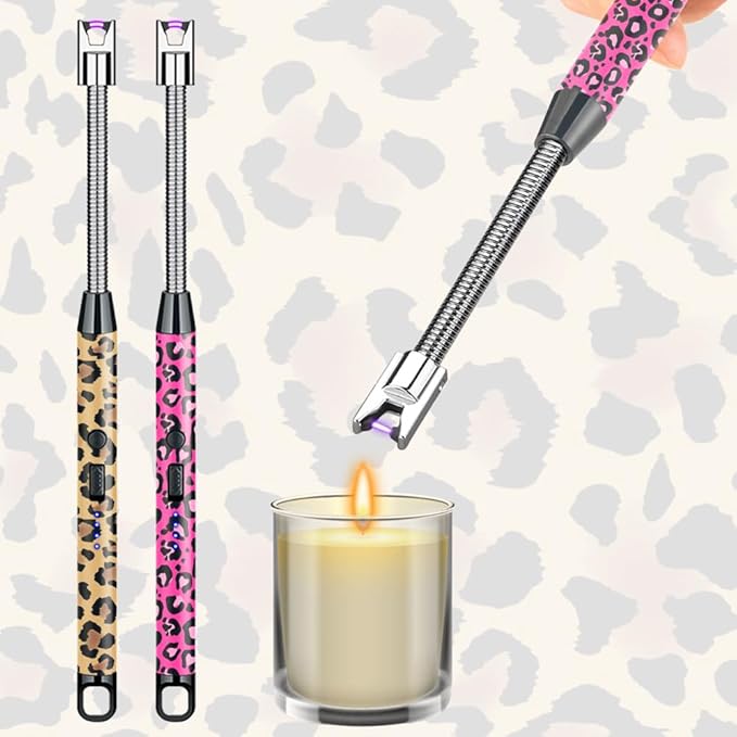 2 Pack Candle Lighter,Arc Lighter with USB Charging,Flameless Windproof,LED Battery Display,Safety Switch,Rotate 360 Degrees,for Aromatherapy,Candles,BBQ,Camping. (Leopard Print)