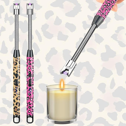 2 Pack Candle Lighter,Arc Lighter with USB Charging,Flameless Windproof,LED Battery Display,Safety Switch,Rotate 360 Degrees,for Aromatherapy,Candles,BBQ,Camping. (Leopard Print)