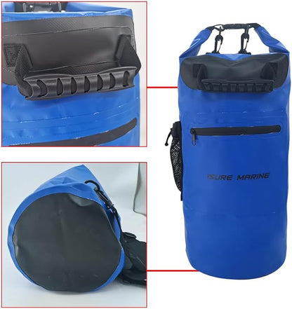 ISURE MARINE Waterproof Dry Bag with Zippered Pocket 20L,Waterproof Phone Case Roll Top Closure Travel Bags for Kayking, Boating, Kayaking, Surfing, Rafting and Fishing, Deck Bags Blue