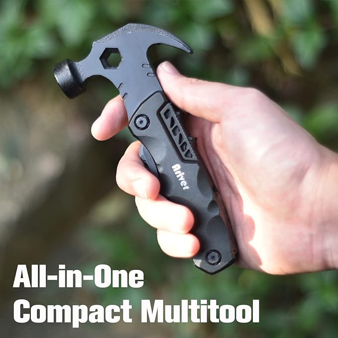 Multitool Camping Accessories, 13 in 1 Hammer Multitool and Key Shaped Pocket Tool, Survival Tool with screwdrivers, Safety Lock, Gifts for Him Men Husband Dad Boyfriend