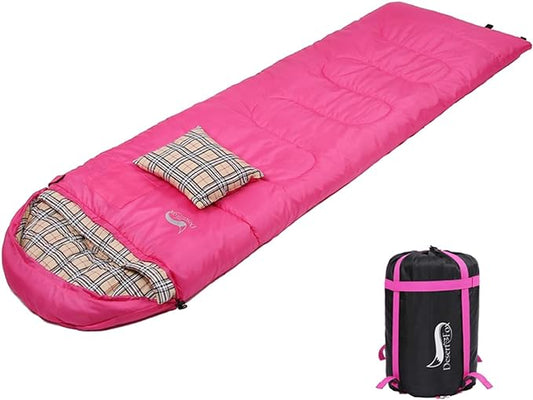Desert & Fox Cotton Flannel Sleeping Bags with Pillow, 4 Season Warm & Cold Weather Envelope Compression Sack, Lightweight & Portable Backpacking Sleeping Bag for Outdoor Camping, Hiking, Traveling