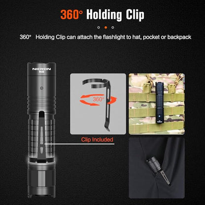 NICRON Flashlights High Lumens 1300, Rechargeable Flashlights 6 Models Super Bright Tactical Flashlight, IPX8 Waterproof flashlights for Camping, Emergency, Outdoor, Inspection, Tools for Men