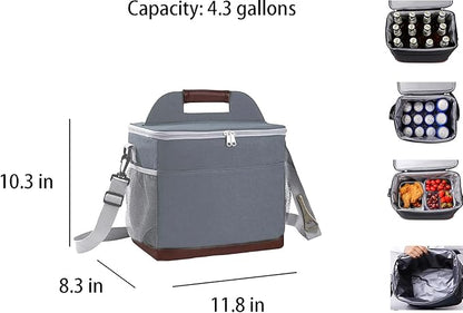 24-Can Insulated Lunch Bag for Women & Men - Large Soft Cooler Box with Leakproof Design, Lightweight Thermal Tote for Work, Travel, Picnic, Camping (Gray)