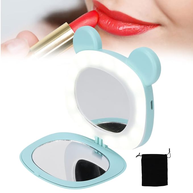 Hand Warmers Rechargeable, Electric Hand Warmer, Small Compact USB Handwarmer with Pocket Mirror Light Portable Hands Heater for Men and Women for Home Travel Use Camping Fishing Skiing(Blue Bear)