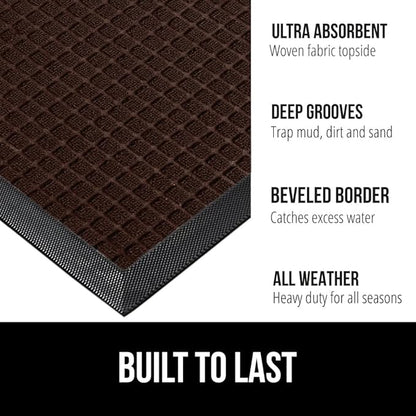 GORILLA GRIP 100% Waterproof All-Season WeatherMax Doormat, 47x35, Durable Natural Rubber, Stain and Fade Resistant, Low Profile, Indoor Outdoor Door Mats, Easy Clean Patio Entry Mat, Coffee Squares